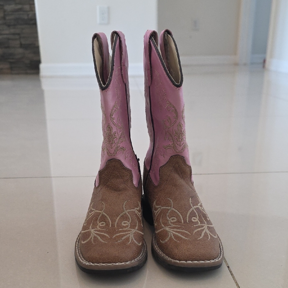 Old West Pink and Brown Kids Boots